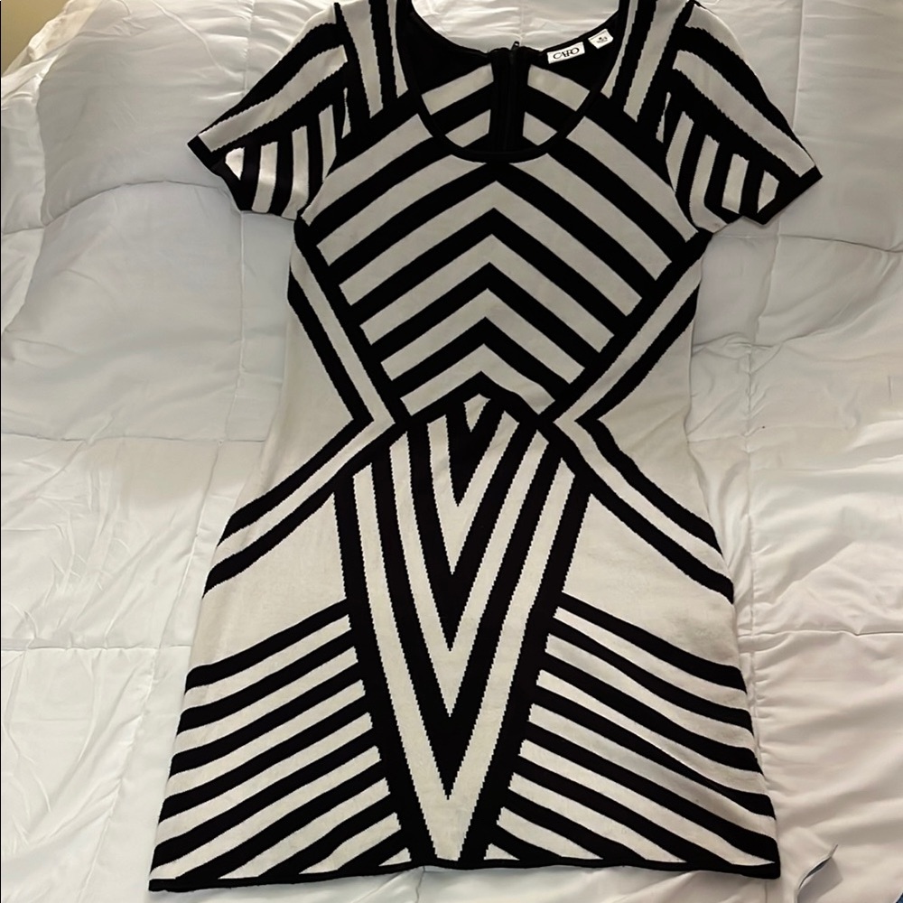 Cato Black and White Sheath Mini Dress Puff Sleeve